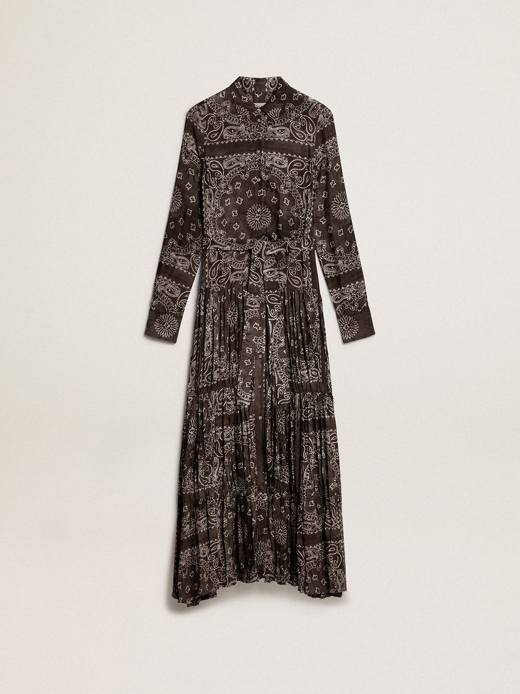 Anthracite-gray shirt dress with paisley print| Golden Goose