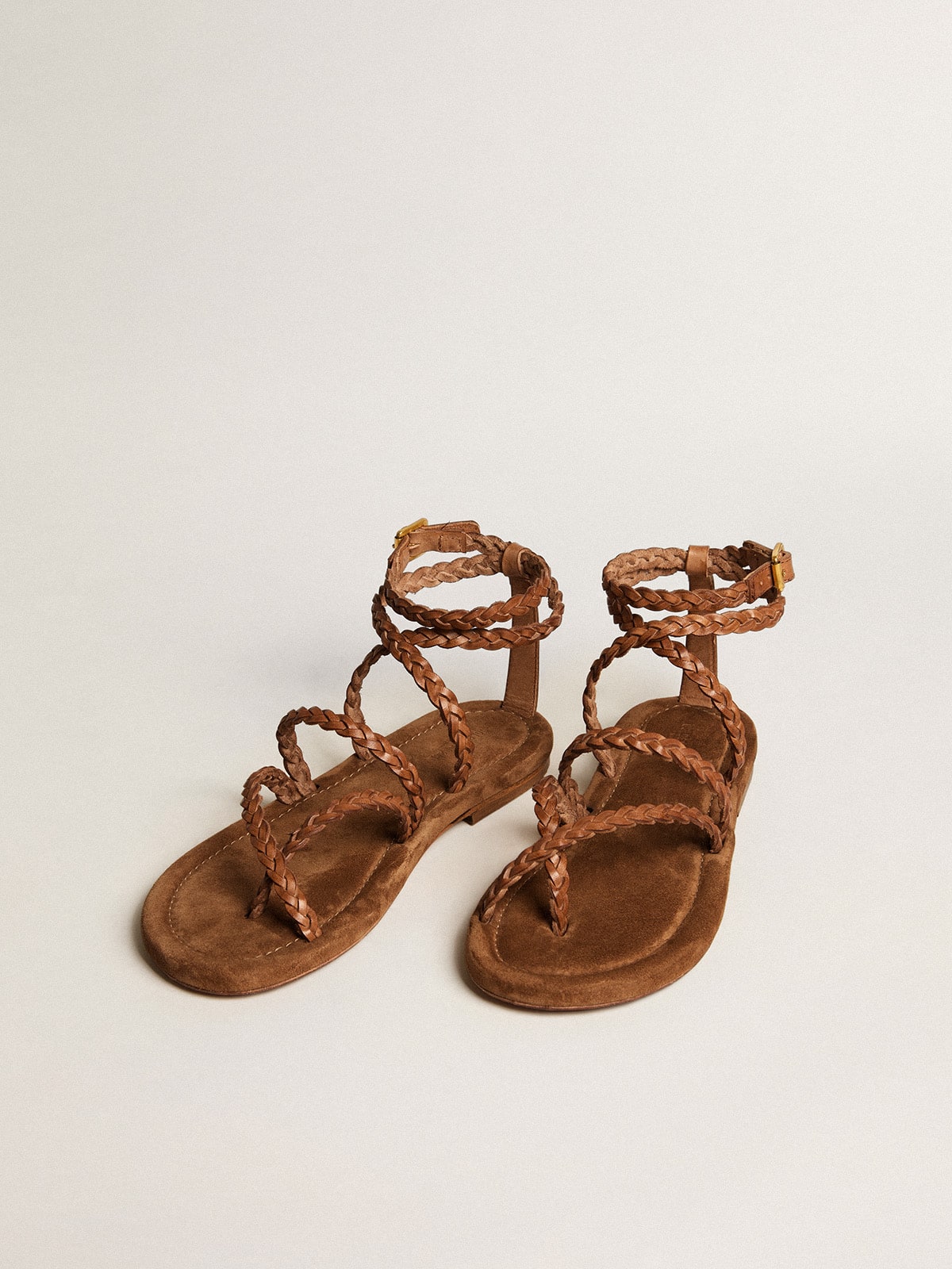 Penelope flat sandals in brown leather with suede sole| Golden Goose