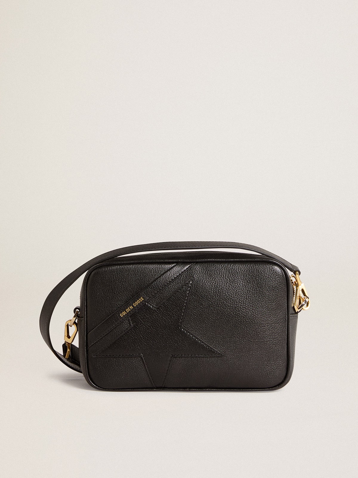 Star Bag in black leather with tone-on-tone star| Golden Goose