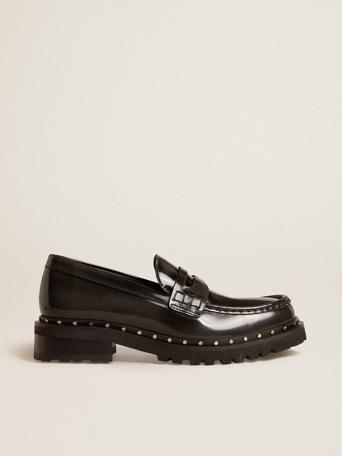 Women's chunky loafers in studded black leather| Golden Goose