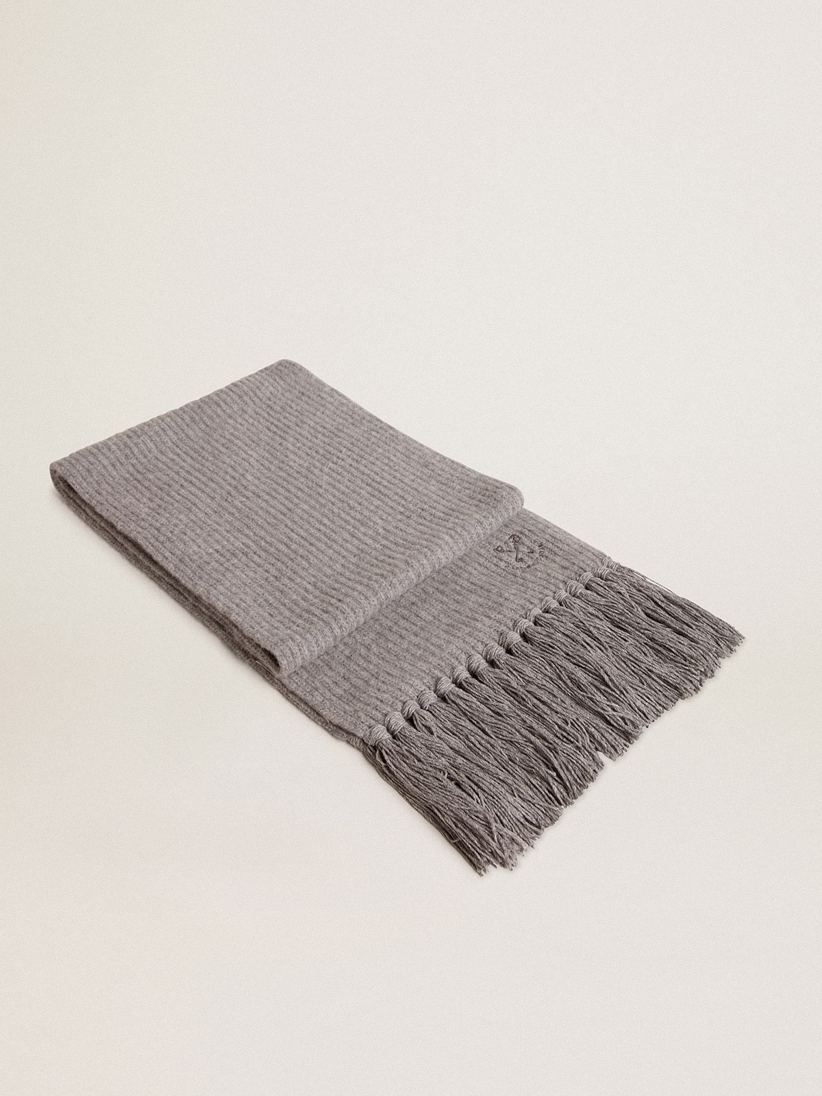 Gray ribbed wool scarf| Golden Goose