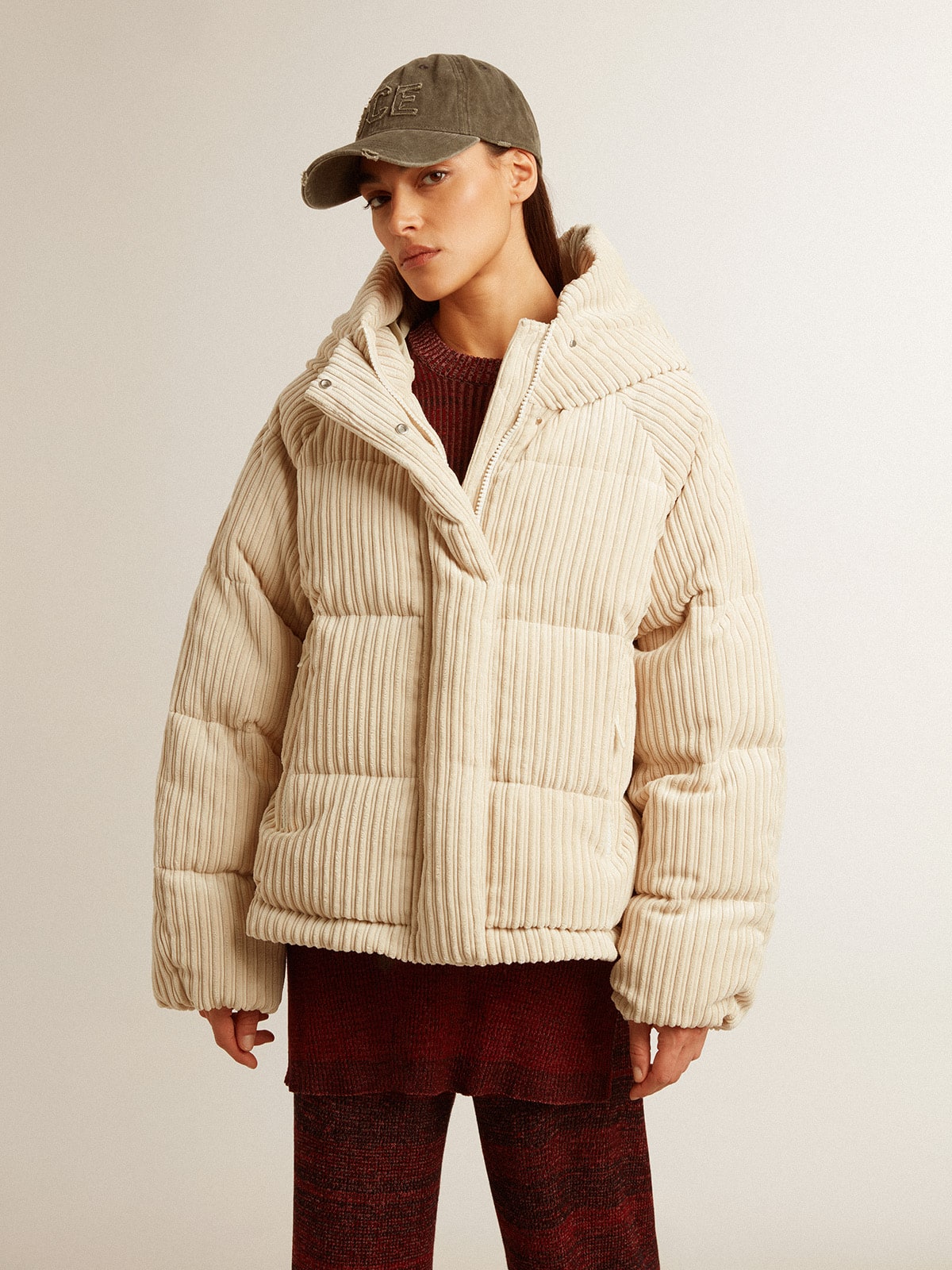 Padded ecodown jacket with zip fastening and hood