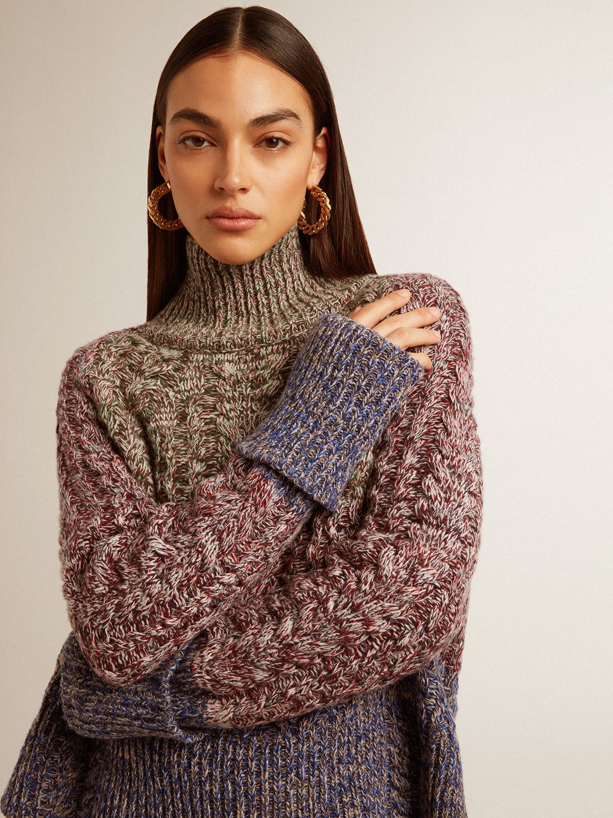 Women's multicolored high neck sweater with mouliné yarn