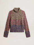 Women's multicolored high neck sweater with mouliné yarn
