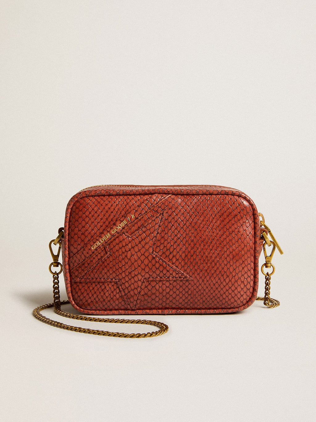 Mini Star Bag in rust-colored snake-print leather| Golden Goose