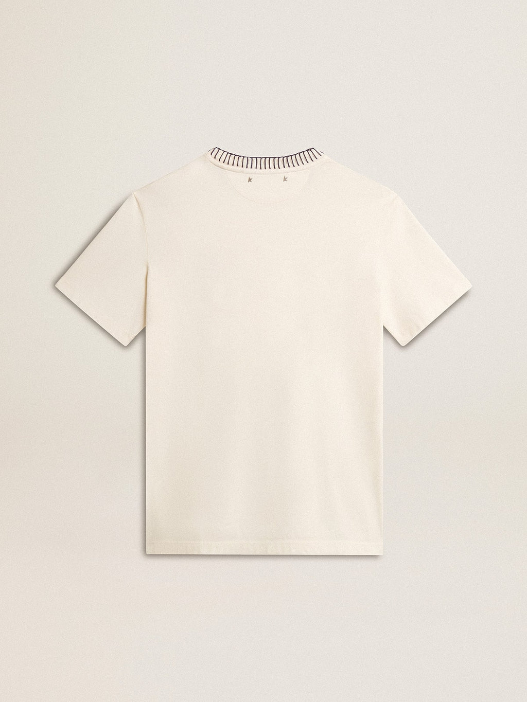 Women's aged white cotton T-shirt with hand embroidery