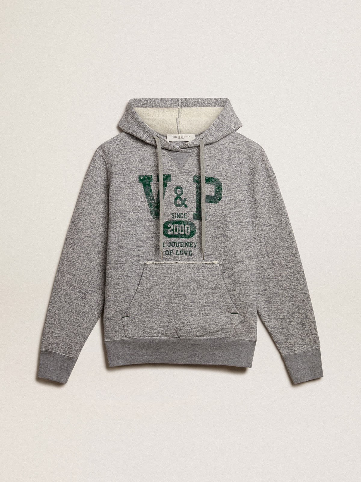 Gray hooded sweatshirt with front pocket| Golden Goose