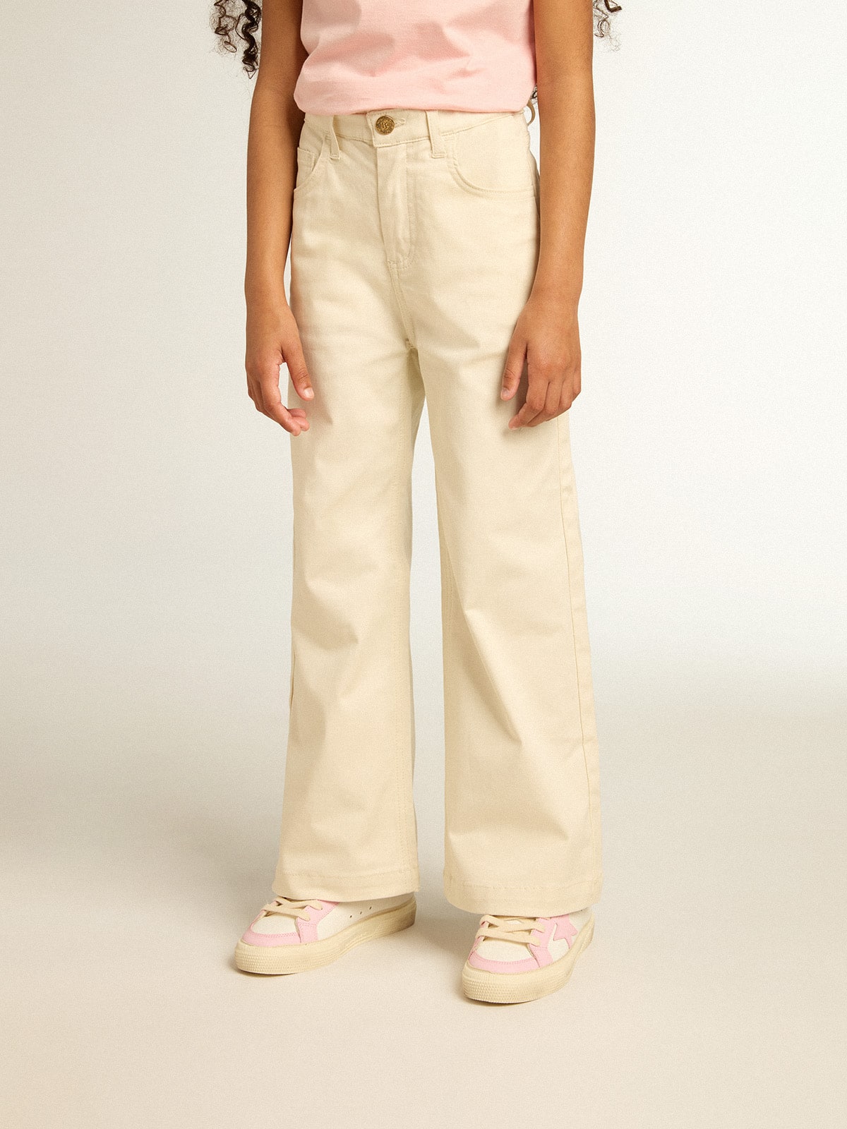 Girls' cotton pants in aged white| Golden Goose