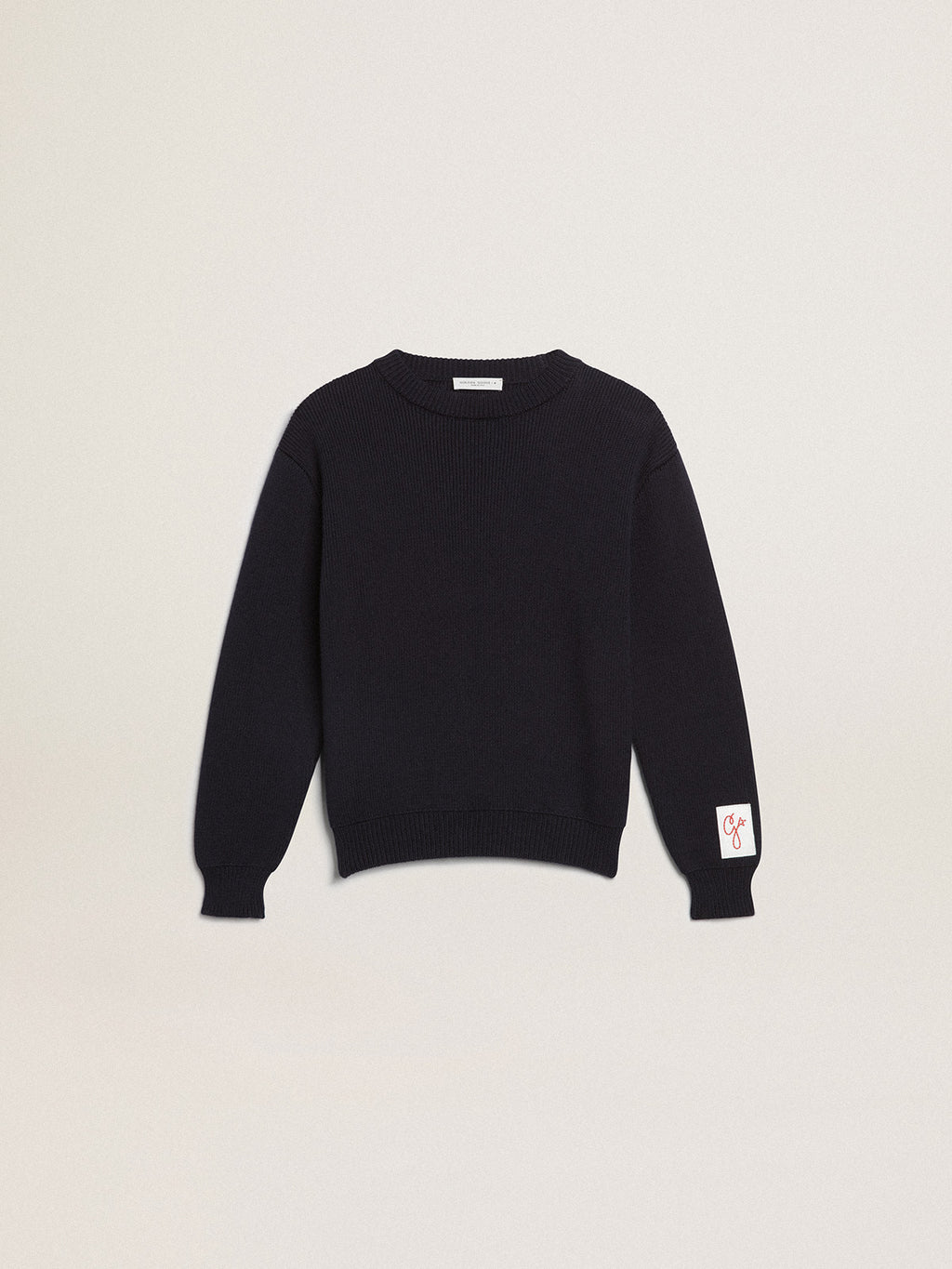 Round-neck sweater in dark blue cotton| Golden Goose