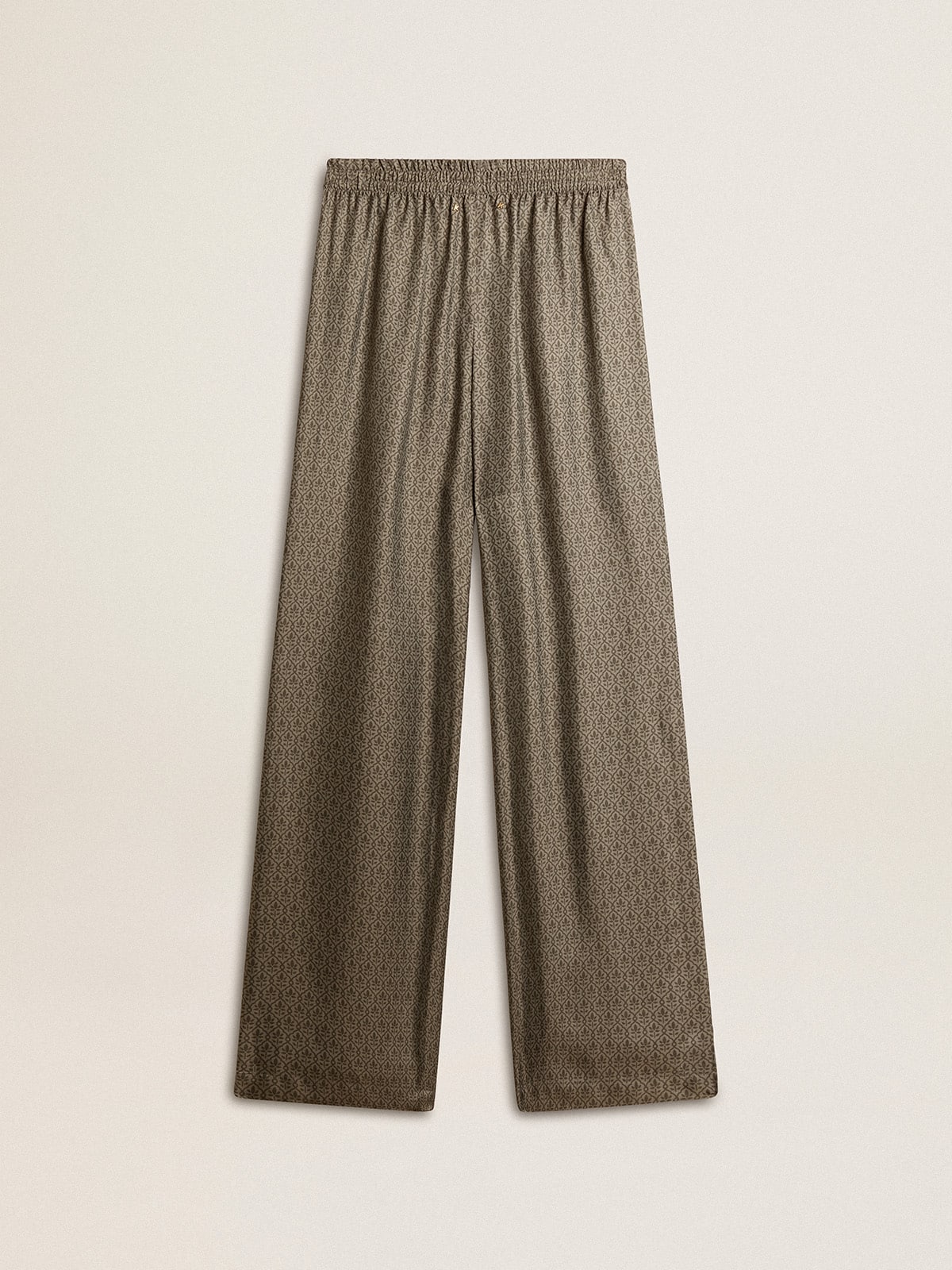 Women's green viscose-blend silk pants with floral pattern