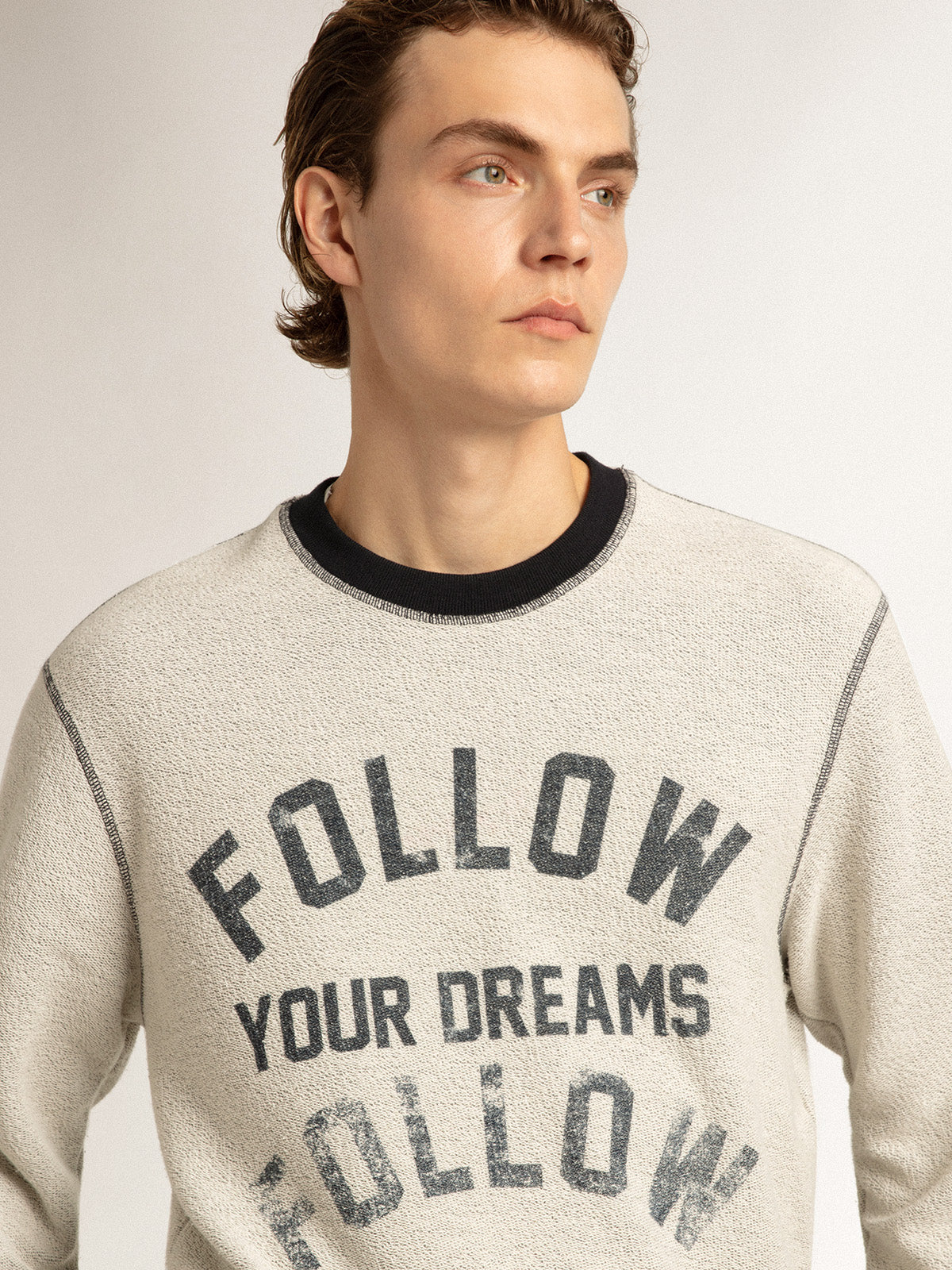 Gray round-neck sweatshirt with lettering| Golden Goose