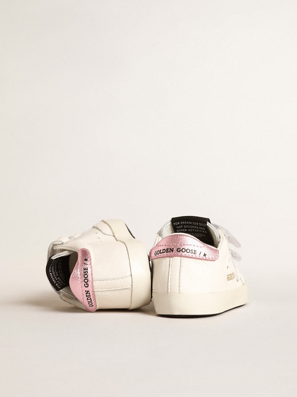 Baby School set in white nappa leather with pink leather heel tab